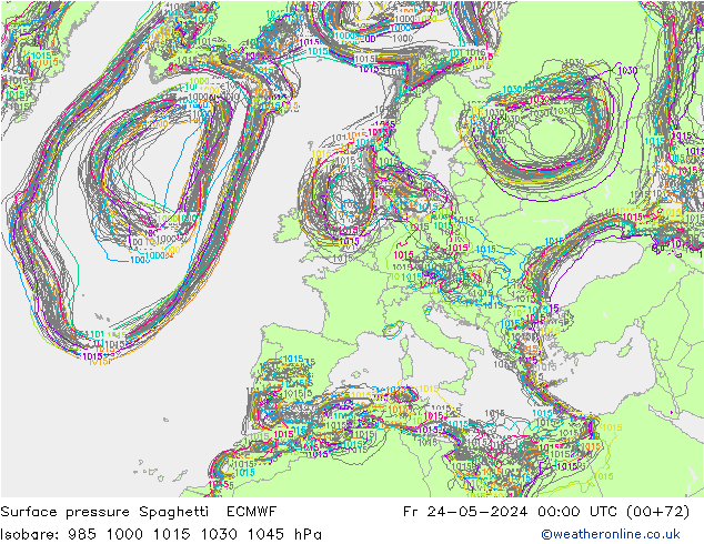 Surface pressure Spaghetti ECMWF Fr 24.05.2024 00 UTC