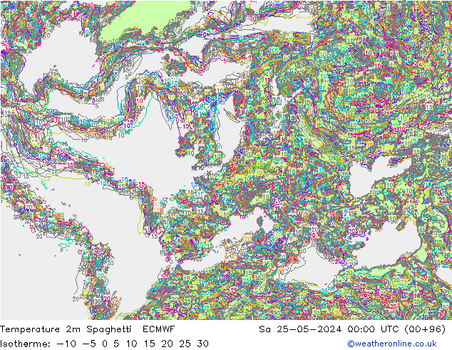 mapa temperatury 2m Spaghetti ECMWF so. 25.05.2024 00 UTC
