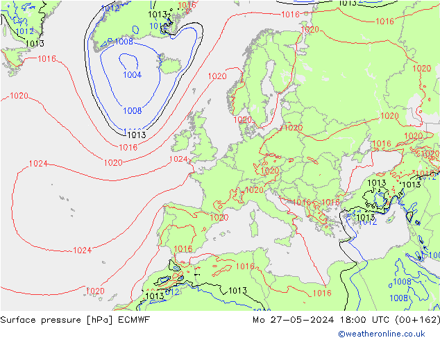 Surface pressure ECMWF Mo 27.05.2024 18 UTC