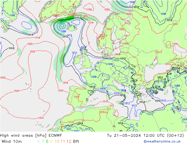 High wind areas ECMWF Tu 21.05.2024 12 UTC