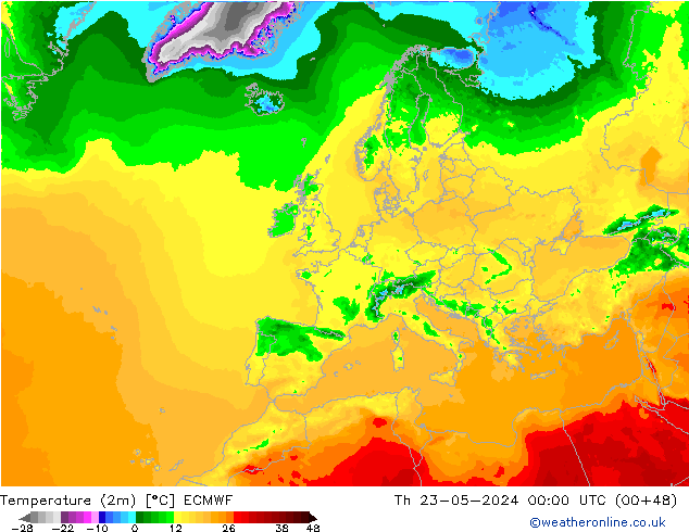 Temperature (2m) ECMWF Th 23.05.2024 00 UTC