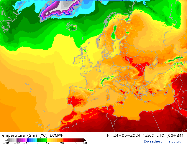 Temperatura (2m) ECMWF Sex 24.05.2024 12 UTC