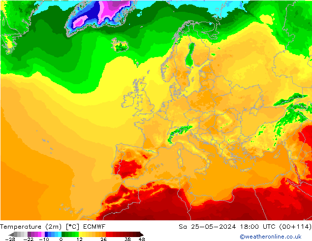 Temperaturkarte (2m) ECMWF Sa 25.05.2024 18 UTC
