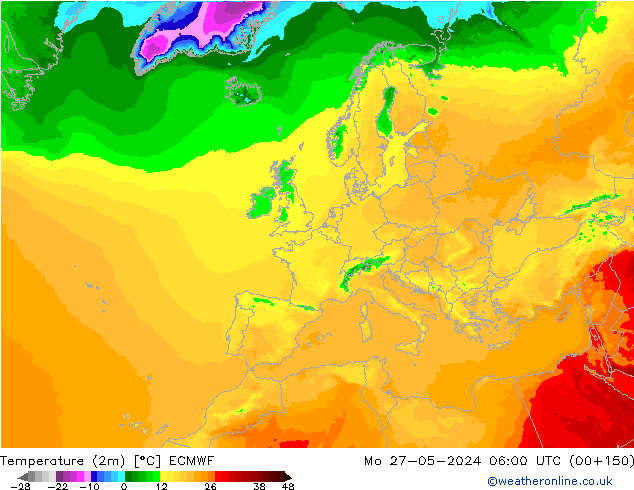 Temperaturkarte (2m) ECMWF Mo 27.05.2024 06 UTC
