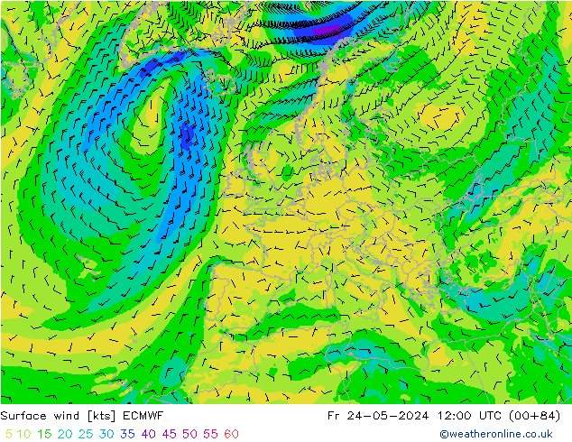 Vent 10 m ECMWF ven 24.05.2024 12 UTC