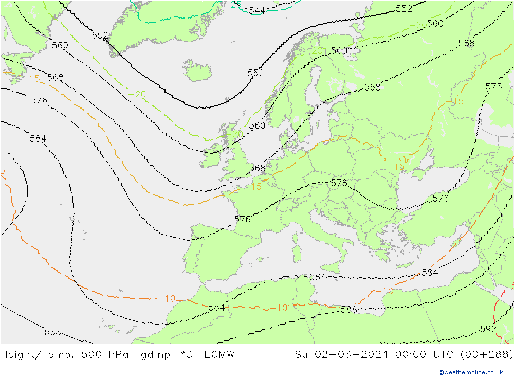 Geop./Temp. 500 hPa ECMWF dom 02.06.2024 00 UTC