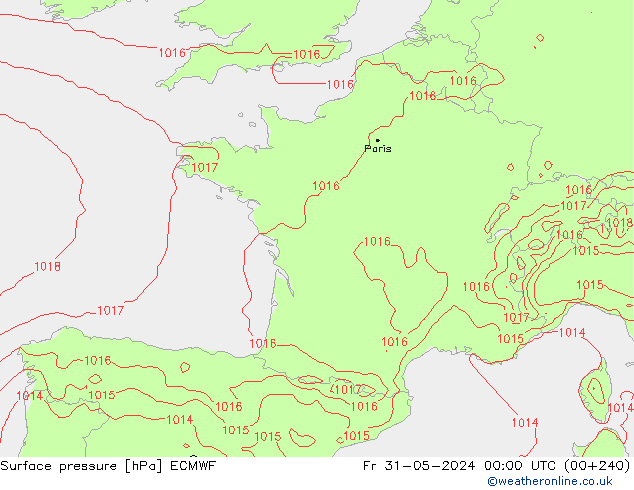 Bodendruck ECMWF Fr 31.05.2024 00 UTC