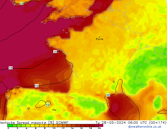 Isotachs Spread ECMWF Tu 28.05.2024 06 UTC