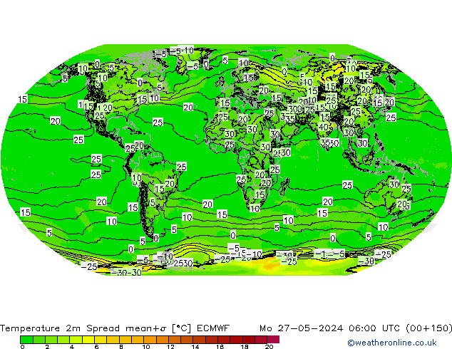 Temperatuurkaart Spread ECMWF ma 27.05.2024 06 UTC