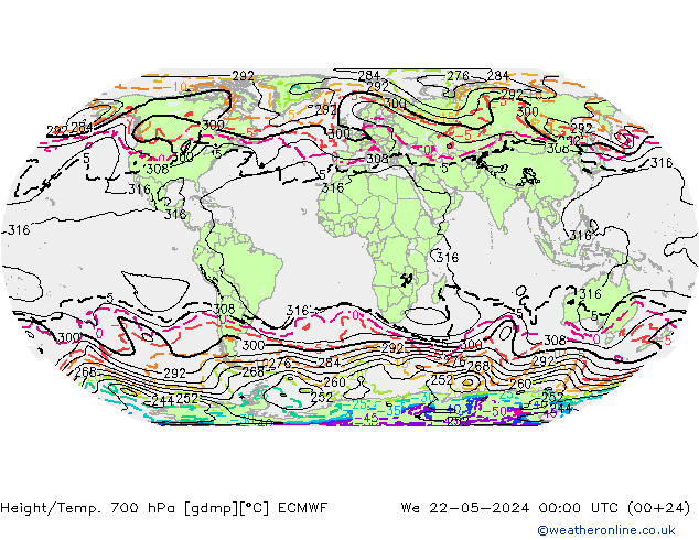 Height/Temp. 700 гПа ECMWF ср 22.05.2024 00 UTC