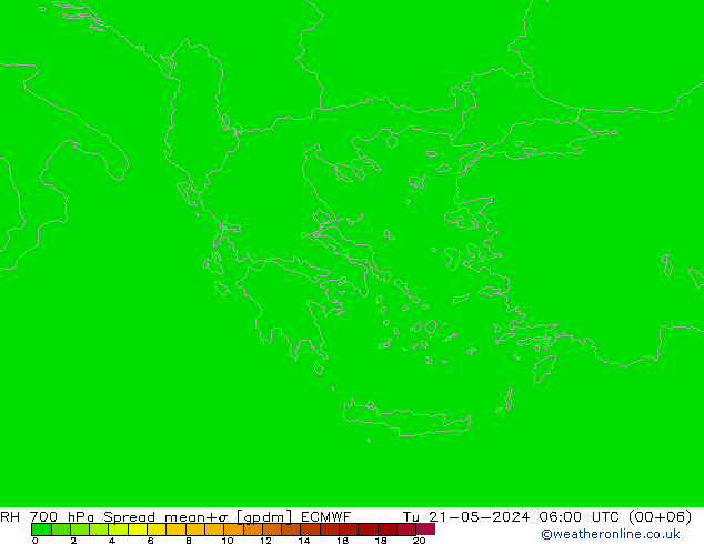 RH 700 hPa Spread ECMWF Di 21.05.2024 06 UTC