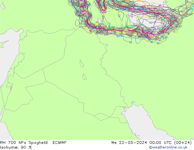RH 700 hPa Spaghetti ECMWF We 22.05.2024 00 UTC