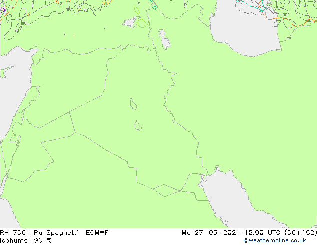 RH 700 hPa Spaghetti ECMWF lun 27.05.2024 18 UTC
