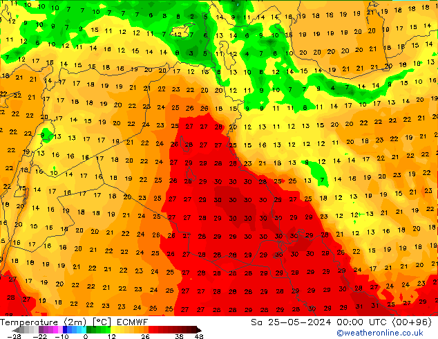 Temperatura (2m) ECMWF sab 25.05.2024 00 UTC