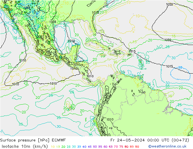 Isotachs (kph) ECMWF Sex 24.05.2024 00 UTC