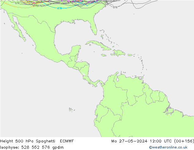 Height 500 hPa Spaghetti ECMWF lun 27.05.2024 12 UTC