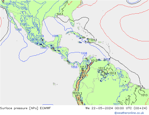 Surface pressure ECMWF We 22.05.2024 00 UTC