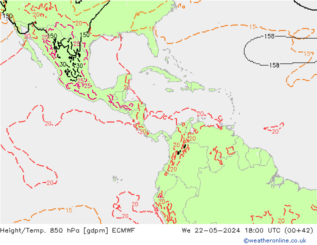 Height/Temp. 850 гПа ECMWF ср 22.05.2024 18 UTC