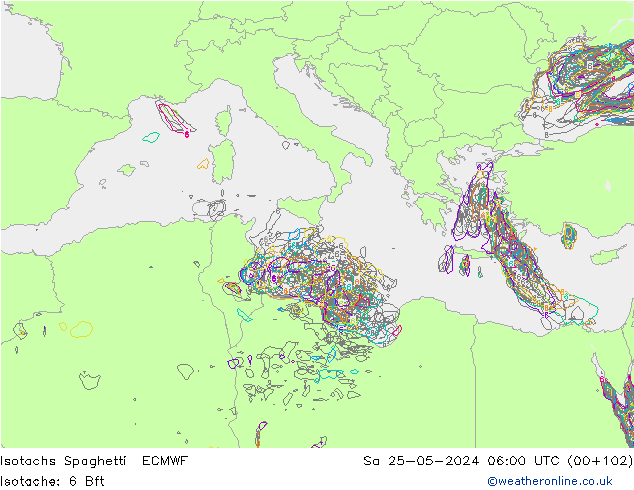 Isotachs Spaghetti ECMWF sab 25.05.2024 06 UTC