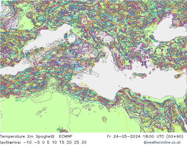 Temperature 2m Spaghetti ECMWF Pá 24.05.2024 18 UTC