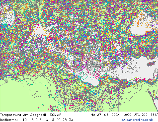 Temperature 2m Spaghetti ECMWF Mo 27.05.2024 12 UTC