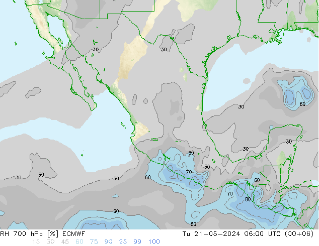 Humedad rel. 700hPa ECMWF mar 21.05.2024 06 UTC