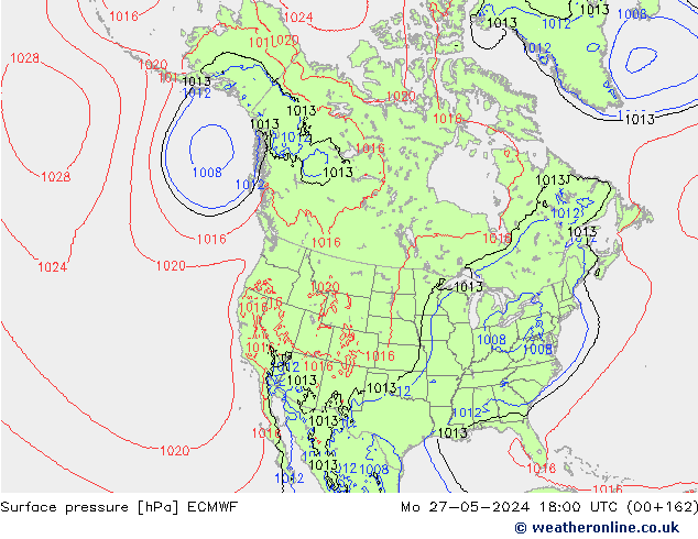 Presión superficial ECMWF lun 27.05.2024 18 UTC