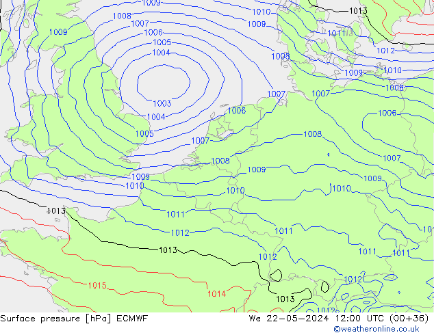 Bodendruck ECMWF Mi 22.05.2024 12 UTC