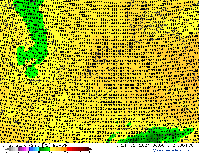 température (2m) ECMWF mar 21.05.2024 06 UTC