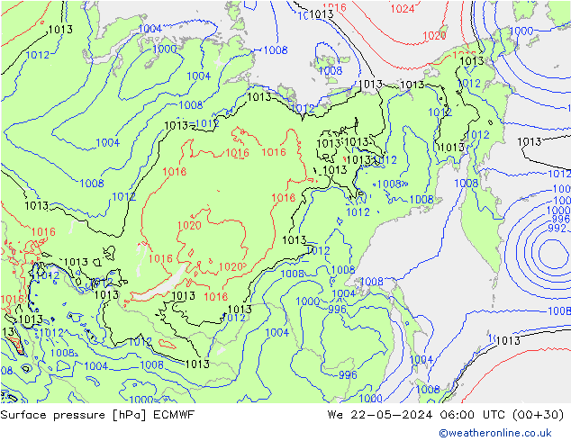 Bodendruck ECMWF Mi 22.05.2024 06 UTC