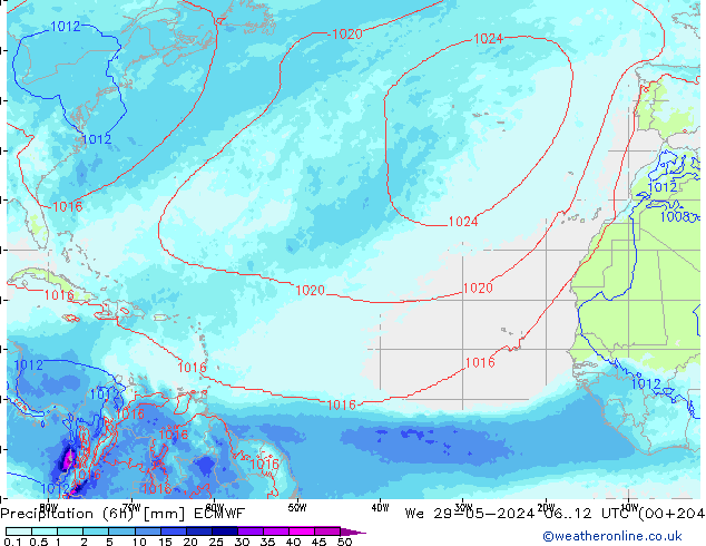 Precipitazione (6h) ECMWF mer 29.05.2024 12 UTC
