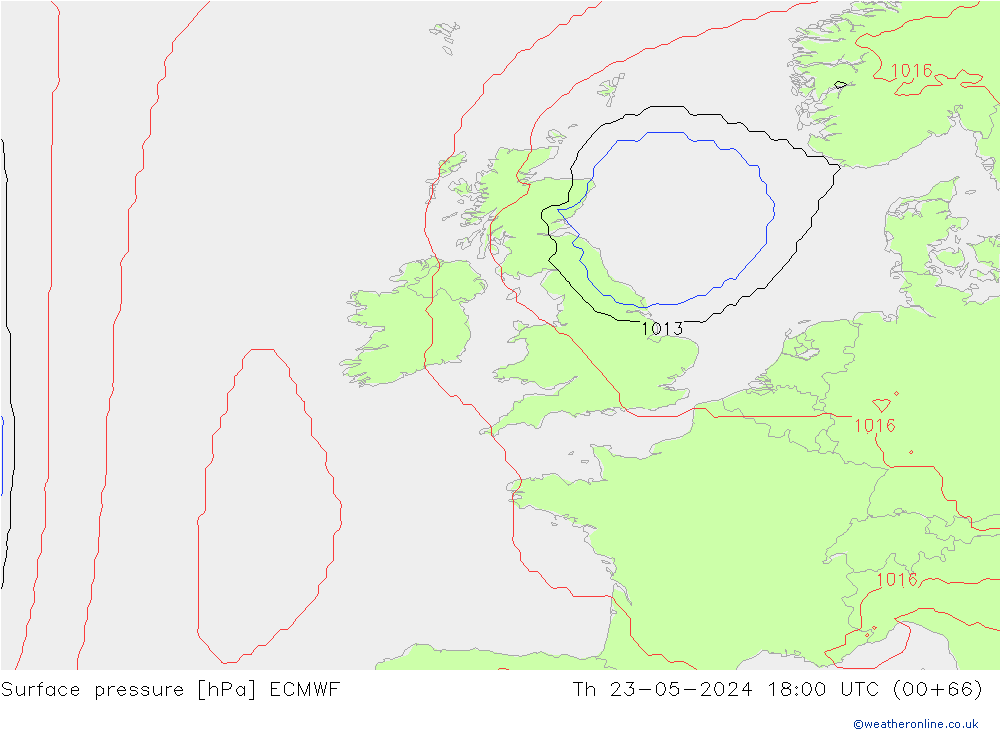 Luchtdruk (Grond) ECMWF do 23.05.2024 18 UTC