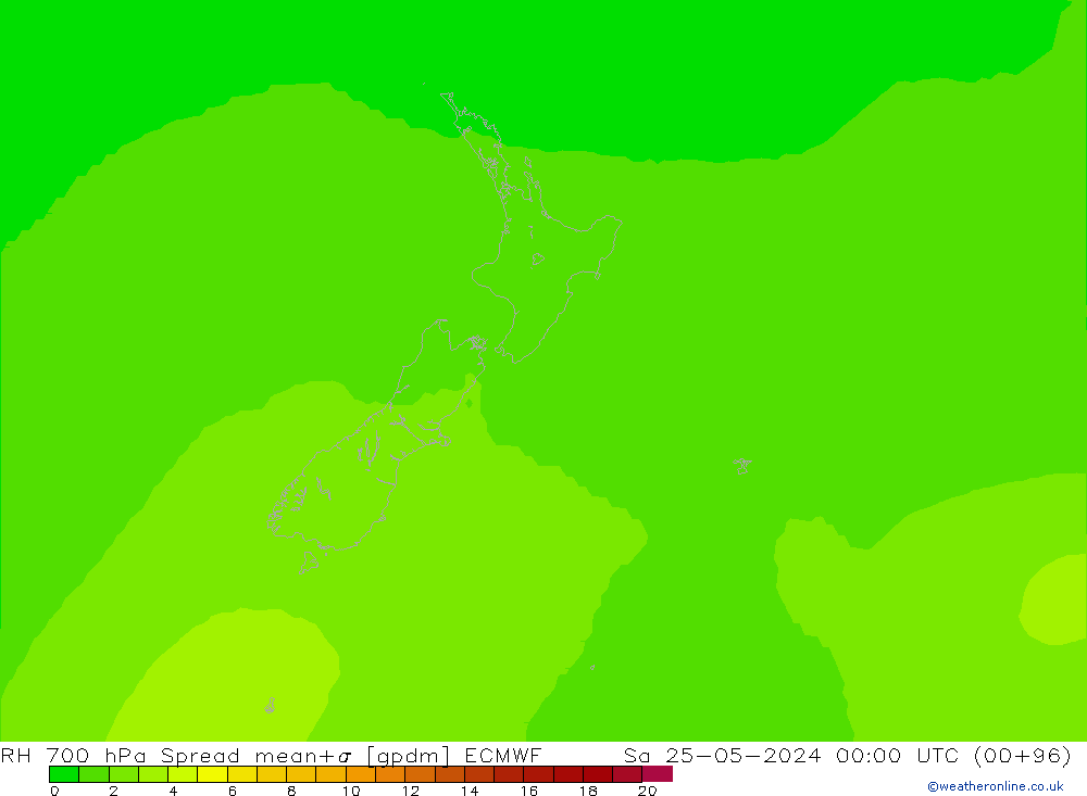 RH 700 hPa Spread ECMWF sab 25.05.2024 00 UTC