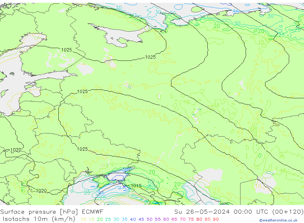 Isotachs (kph) ECMWF Вс 26.05.2024 00 UTC