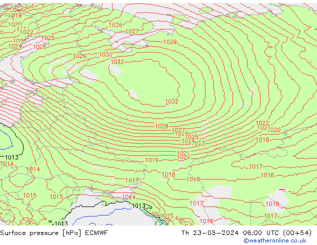 Pressione al suolo ECMWF gio 23.05.2024 06 UTC