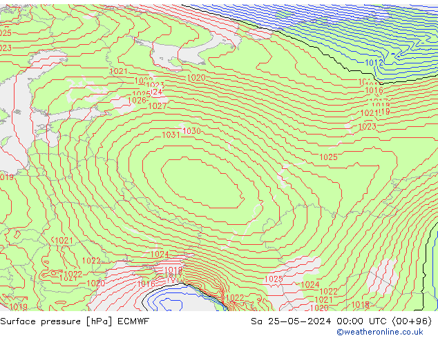 Presión superficial ECMWF sáb 25.05.2024 00 UTC