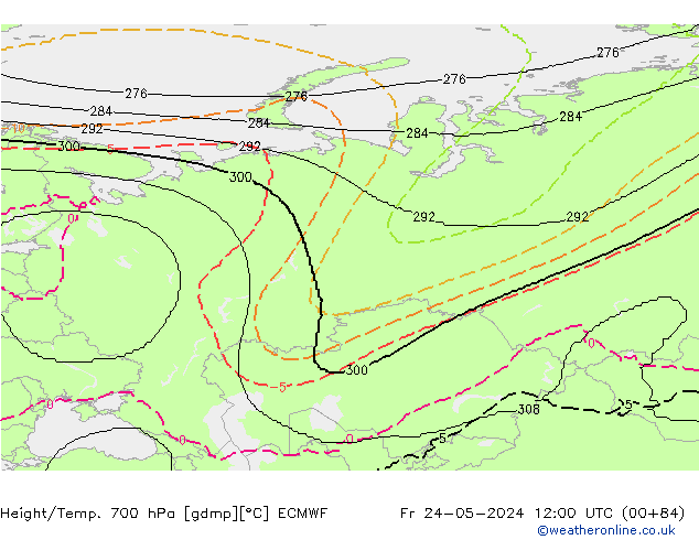 Height/Temp. 700 гПа ECMWF пт 24.05.2024 12 UTC