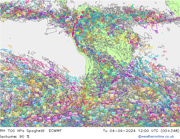 RH 700 hPa Spaghetti ECMWF Ter 04.06.2024 12 UTC