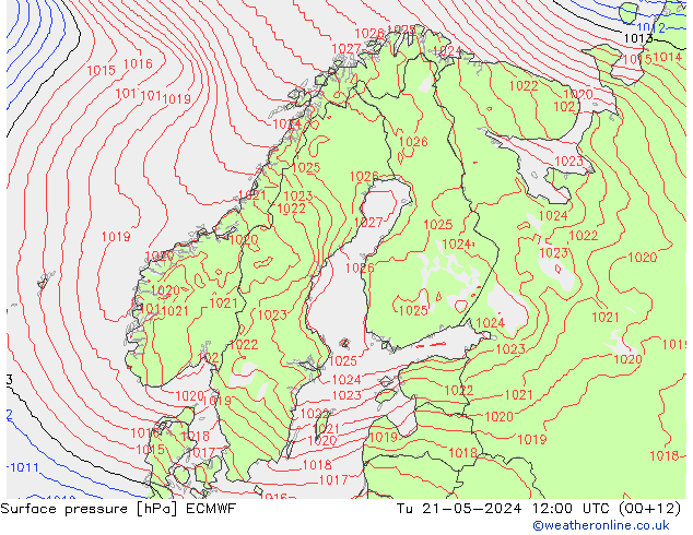 Surface pressure ECMWF Tu 21.05.2024 12 UTC