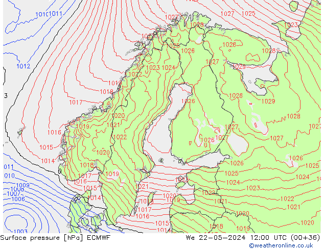 Pressione al suolo ECMWF mer 22.05.2024 12 UTC