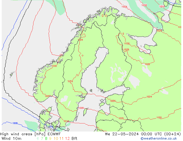 Windvelden ECMWF wo 22.05.2024 00 UTC