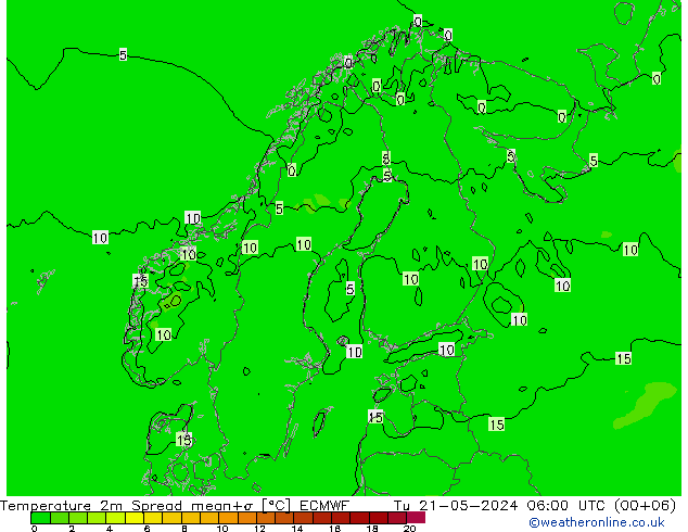Sıcaklık Haritası 2m Spread ECMWF Sa 21.05.2024 06 UTC