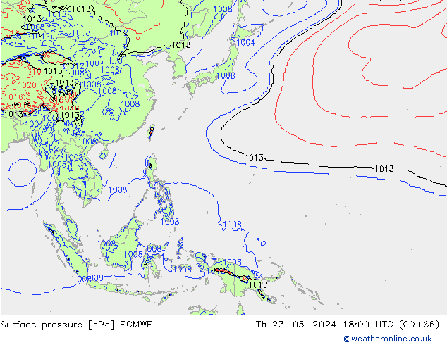 Atmosférický tlak ECMWF Čt 23.05.2024 18 UTC