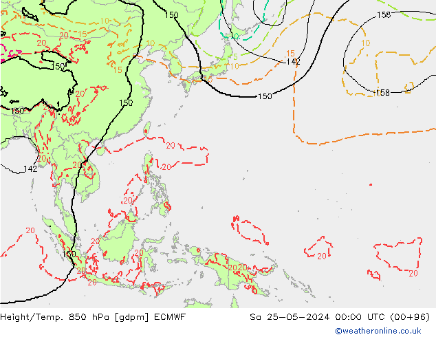 Height/Temp. 850 hPa ECMWF So 25.05.2024 00 UTC