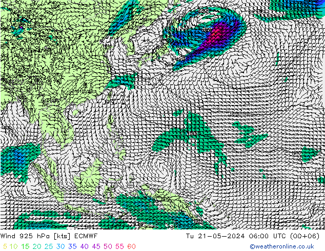 Wind 925 hPa ECMWF Di 21.05.2024 06 UTC
