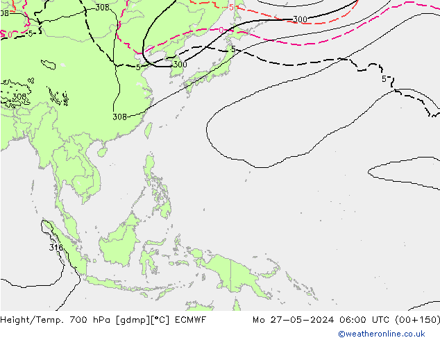 Height/Temp. 700 hPa ECMWF Mo 27.05.2024 06 UTC