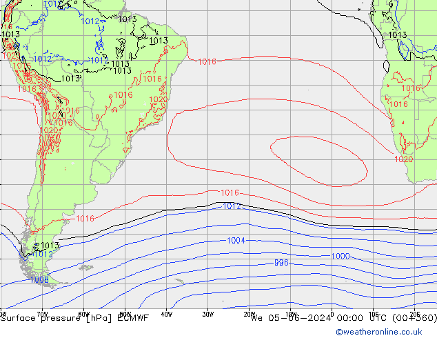 Presión superficial ECMWF mié 05.06.2024 00 UTC
