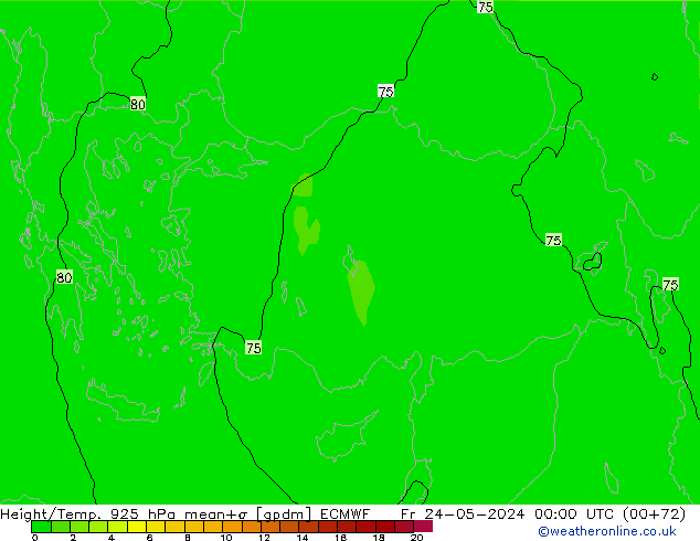 Hoogte/Temp. 925 hPa ECMWF vr 24.05.2024 00 UTC
