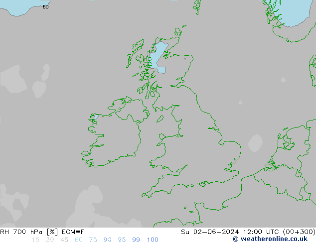 Humidité rel. 700 hPa ECMWF dim 02.06.2024 12 UTC