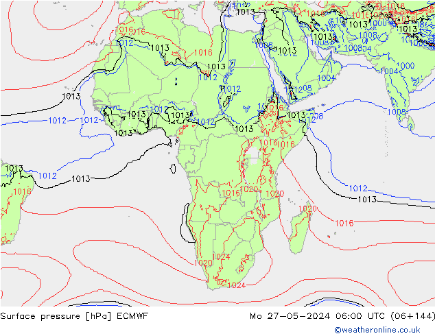 Pressione al suolo ECMWF lun 27.05.2024 06 UTC